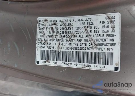 2004 Honda Cr-V Ex из США, поврежденный, VIN SHSRD78844U247679